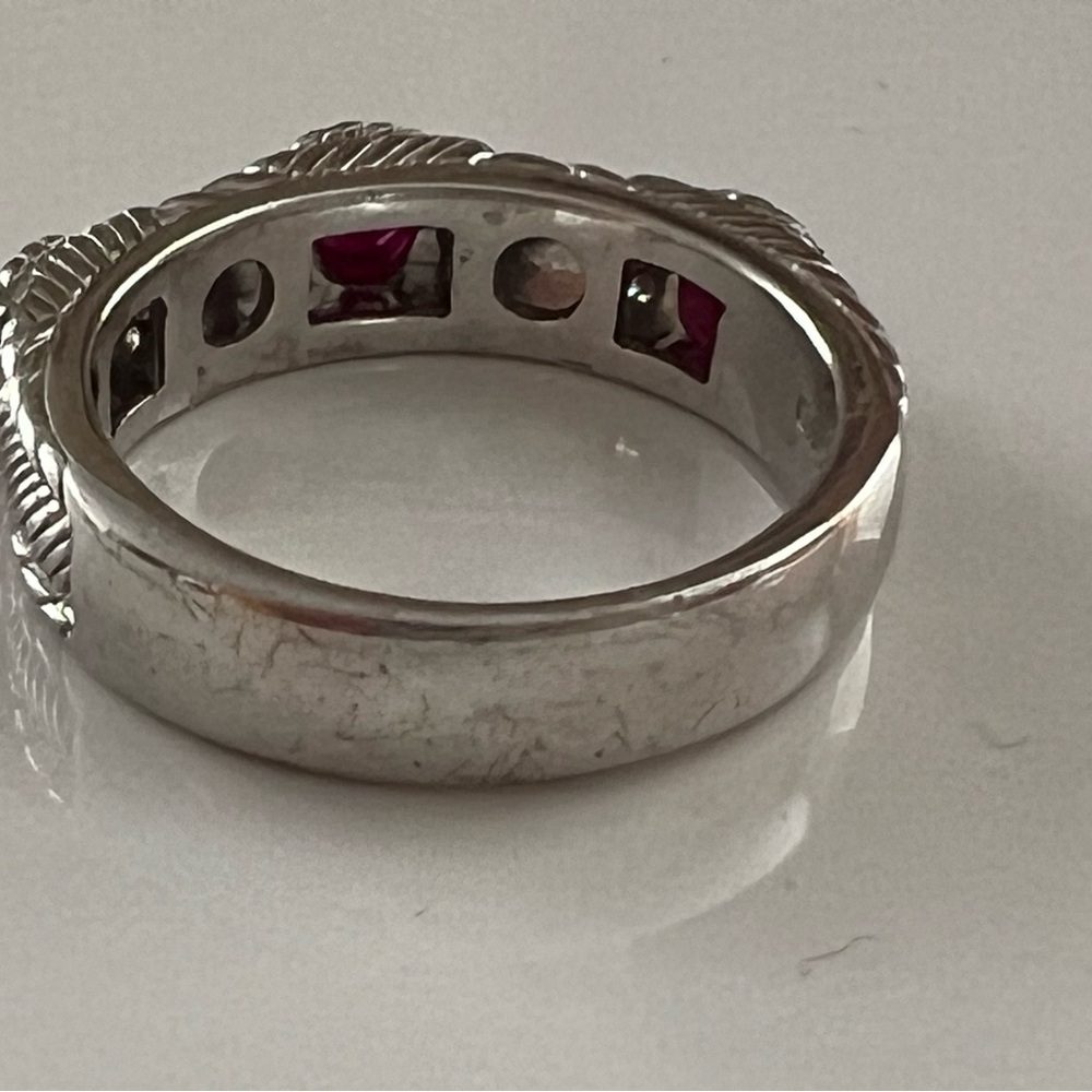 Judith Ripka 925 Sterling Silver 3 Stone Ruby Stacking Ring - Picture 11 of 14